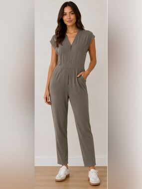Bishop + Young Olive Taupe Zip Front Jumpsuit Size Small Anthropologie